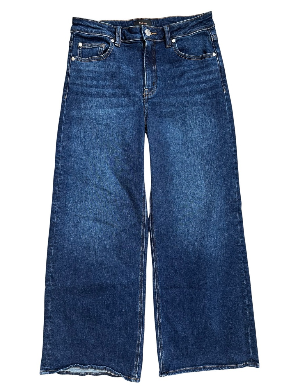 Quince “Bella Stretch” High Rise Wide Leg Dark Wash Midnight Blue Jeans 29 Short - Picture 2 of 9
